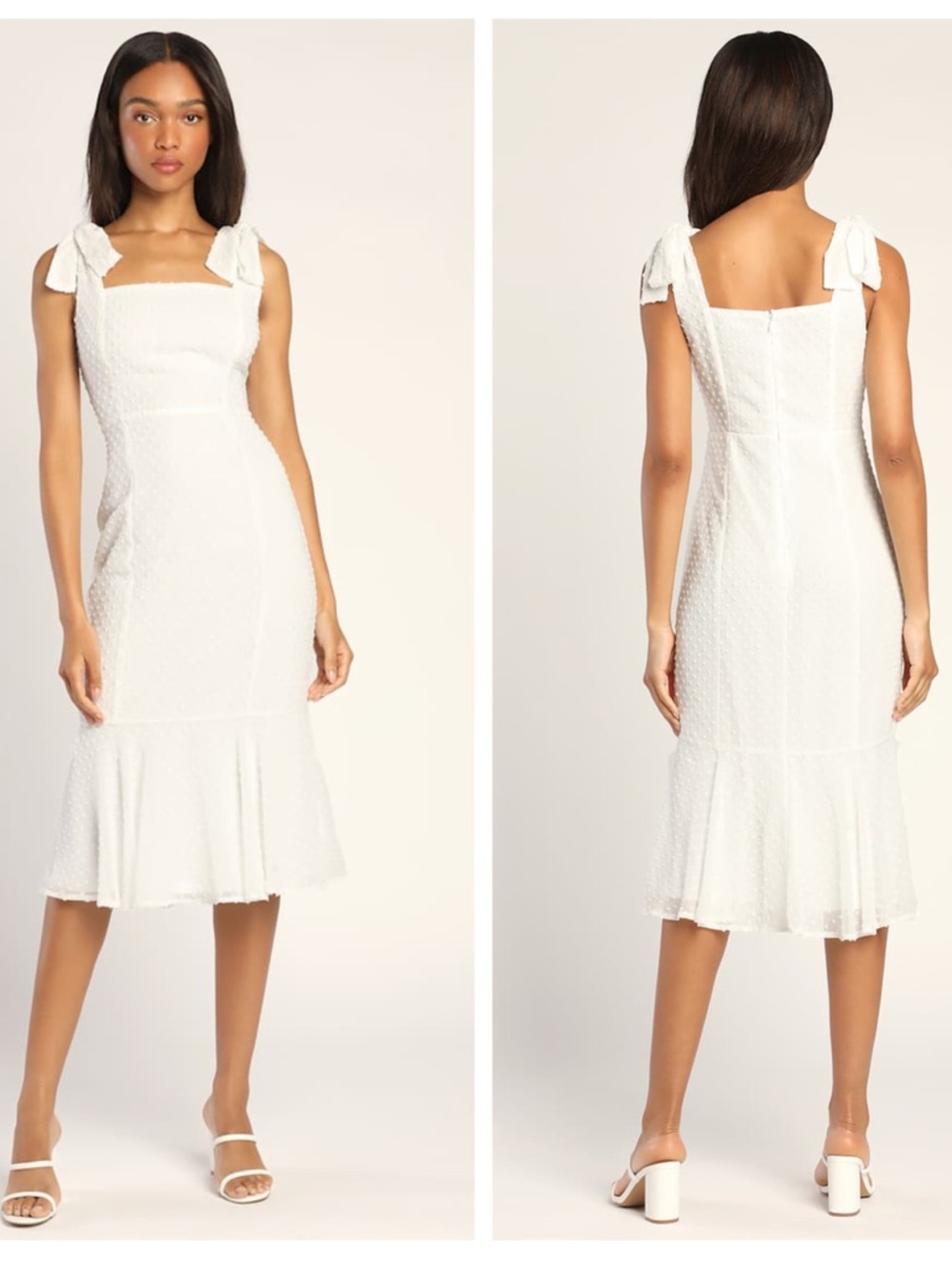 Lulus Bimini White Swiss Dot Tie-Strap Midi Dress ▫️⚜️🤍